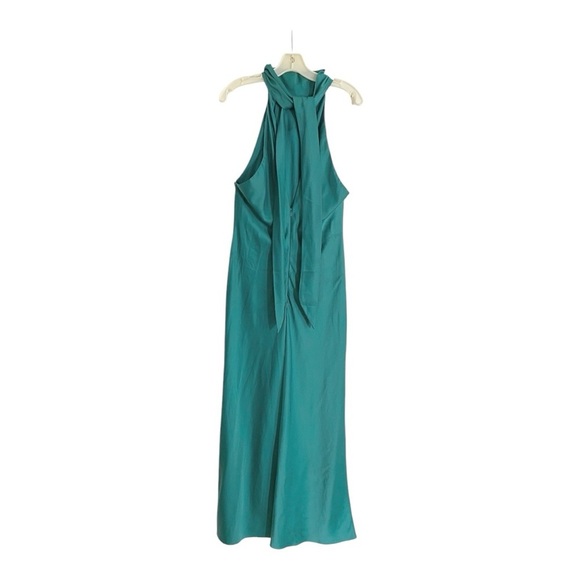 Faviana Halter Gown Long Maxi Dress in Green Satin Size 14 - Picture 6 of 9